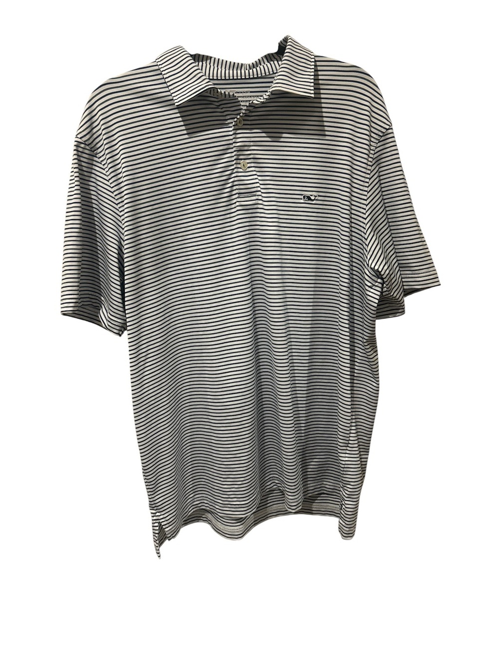 Vineyard Vines Navy Blue, Gray & White Striped Sankaty Polo